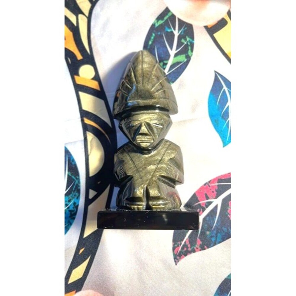 Golden Sheen Obsidian Tiki Carving